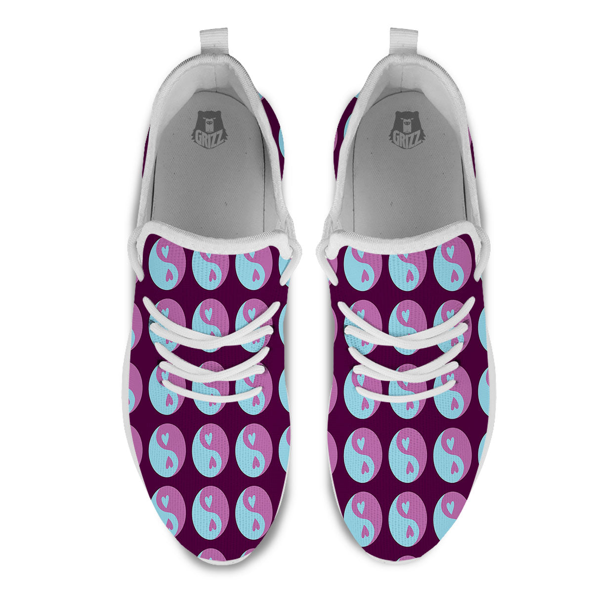 Yin Yang Blue And Purple Print White Athletic Shoes-grizzshop