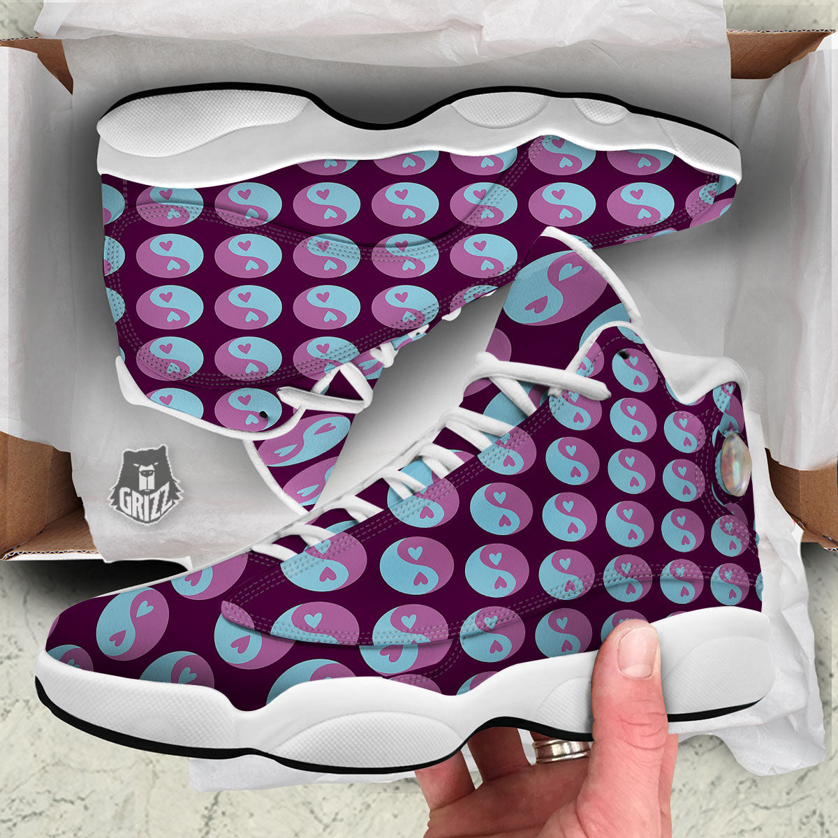 Yin Yang Blue And Purple Print White Basketball Shoes-grizzshop