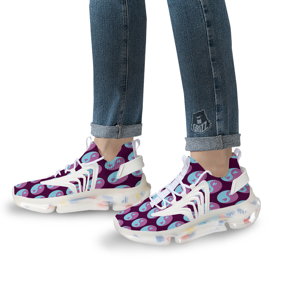 Yin Yang Blue And Purple Print White Gym Shoes-grizzshop