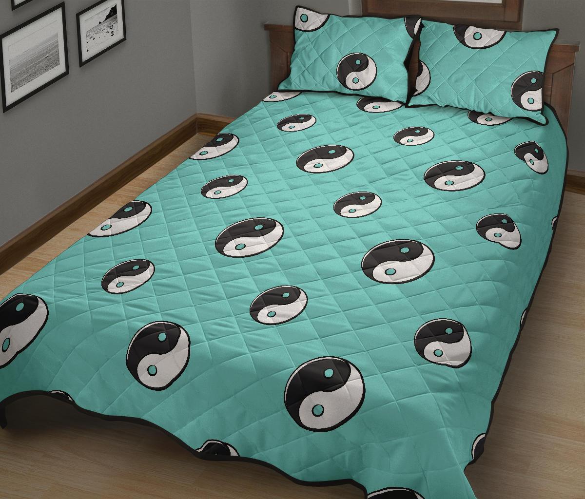 Yin Yang Blue Pattern Print Bed Set Quilt-grizzshop