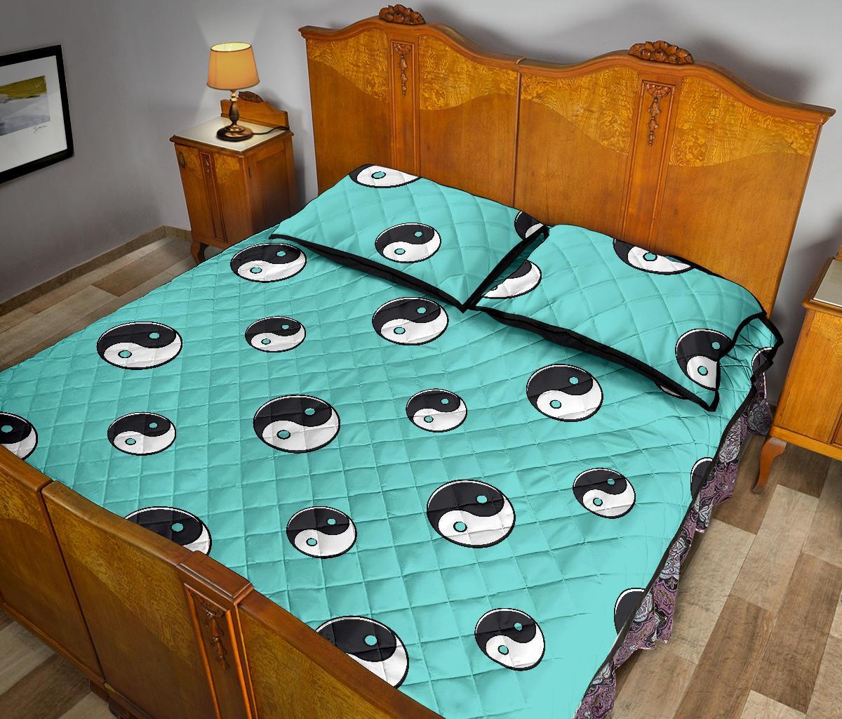 Yin Yang Blue Pattern Print Bed Set Quilt-grizzshop