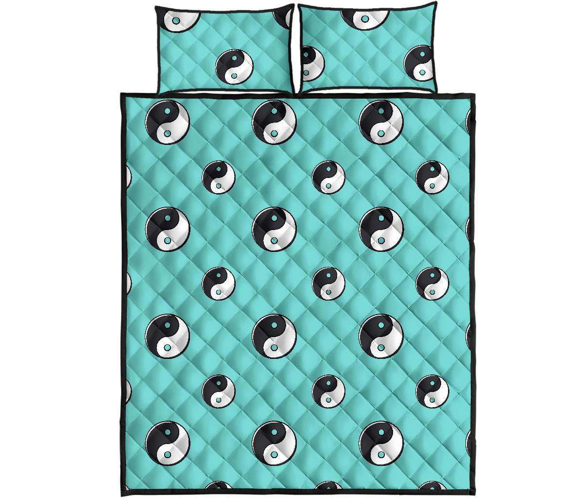 Yin Yang Blue Pattern Print Bed Set Quilt-grizzshop