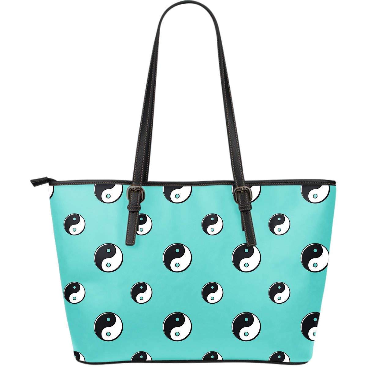 Yin Yang Blue Pattern Print Leather Tote Bag-grizzshop