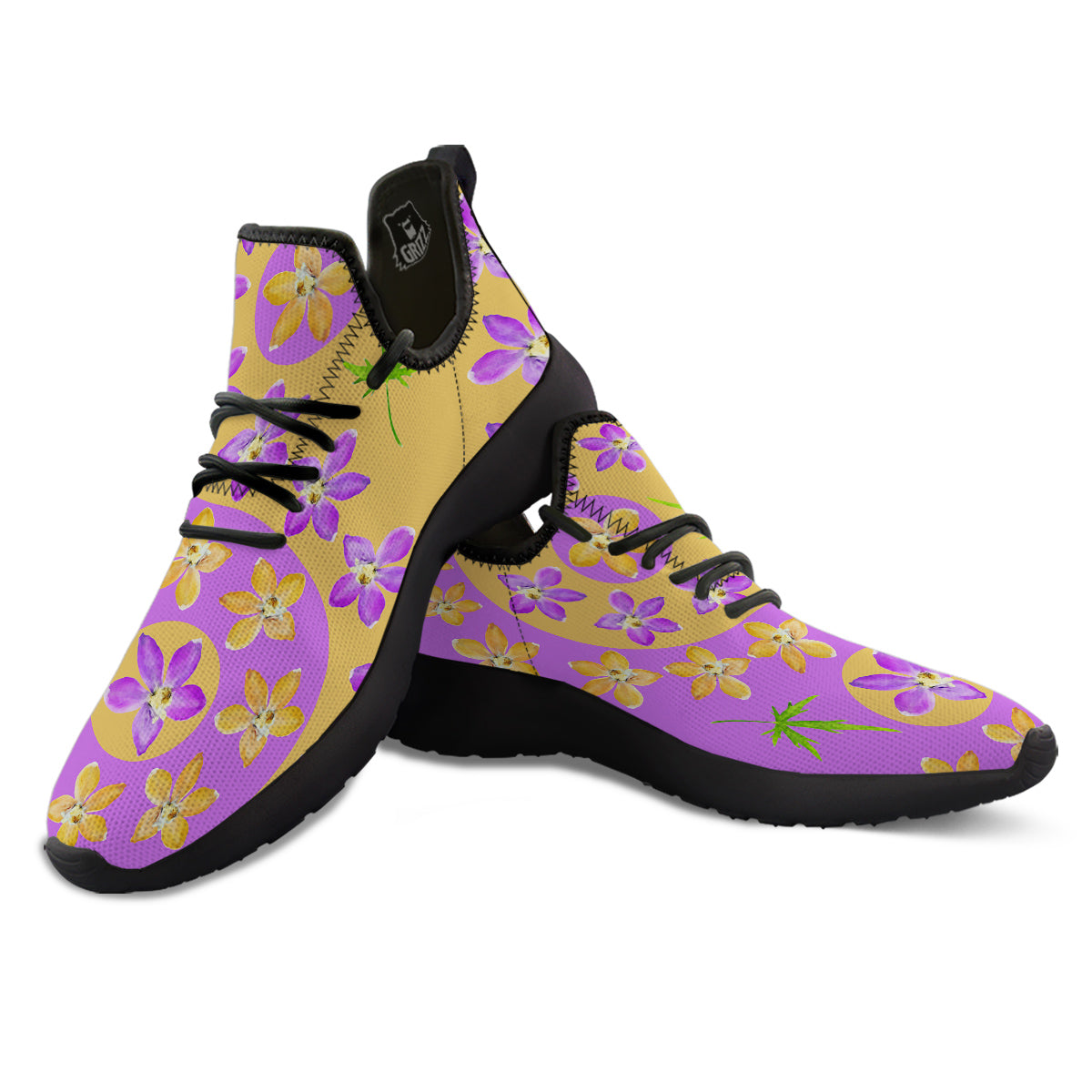 Yin Yang Colorful Flowers Print Black Athletic Shoes-grizzshop