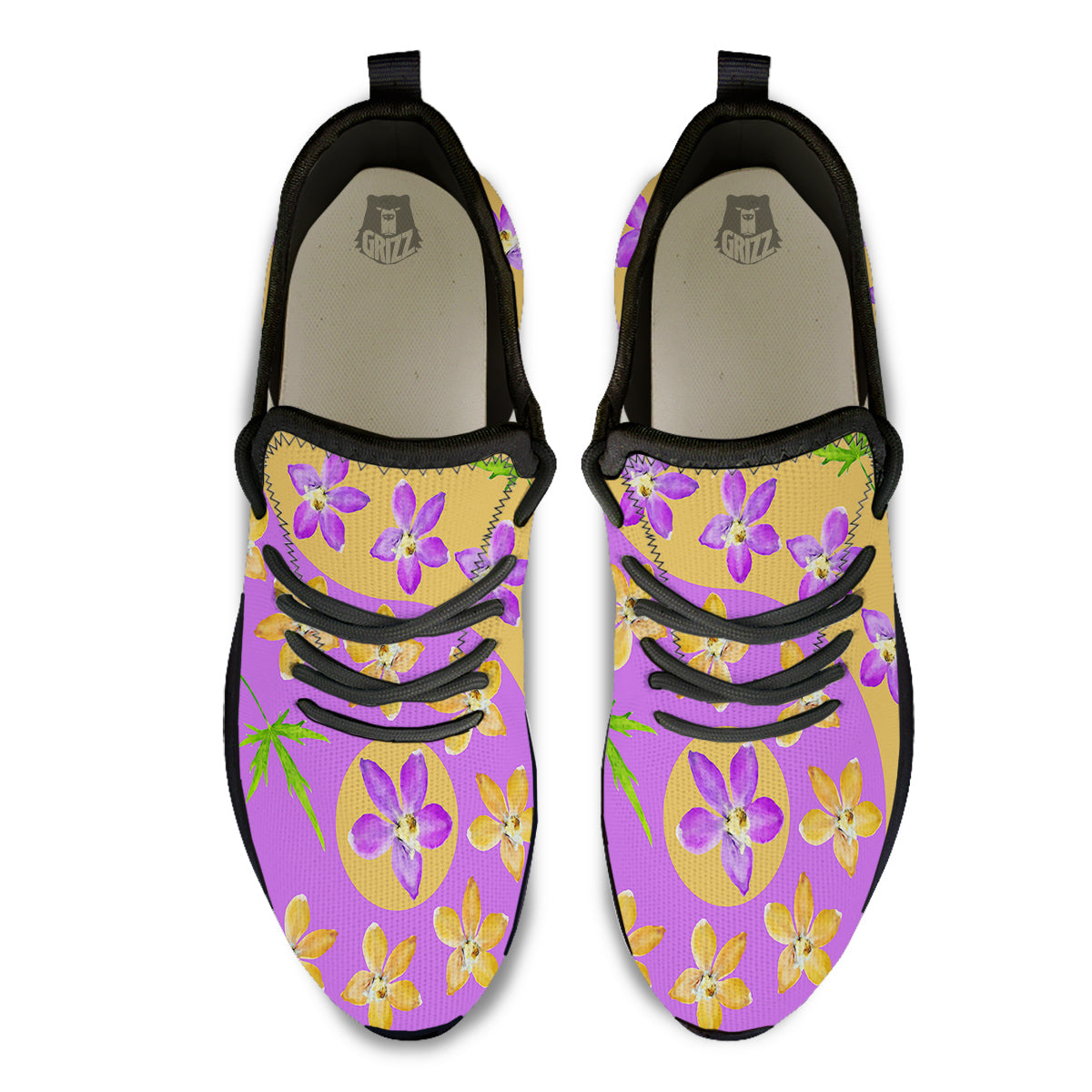 Yin Yang Colorful Flowers Print Black Athletic Shoes-grizzshop