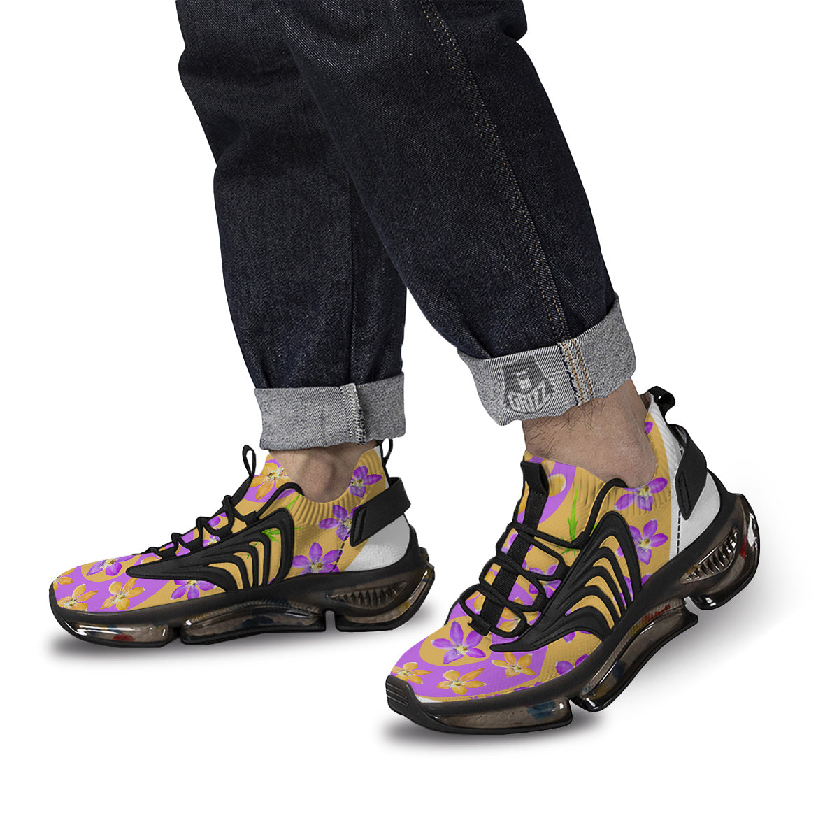 Yin Yang Colorful Flowers Print Black Gym Shoes-grizzshop