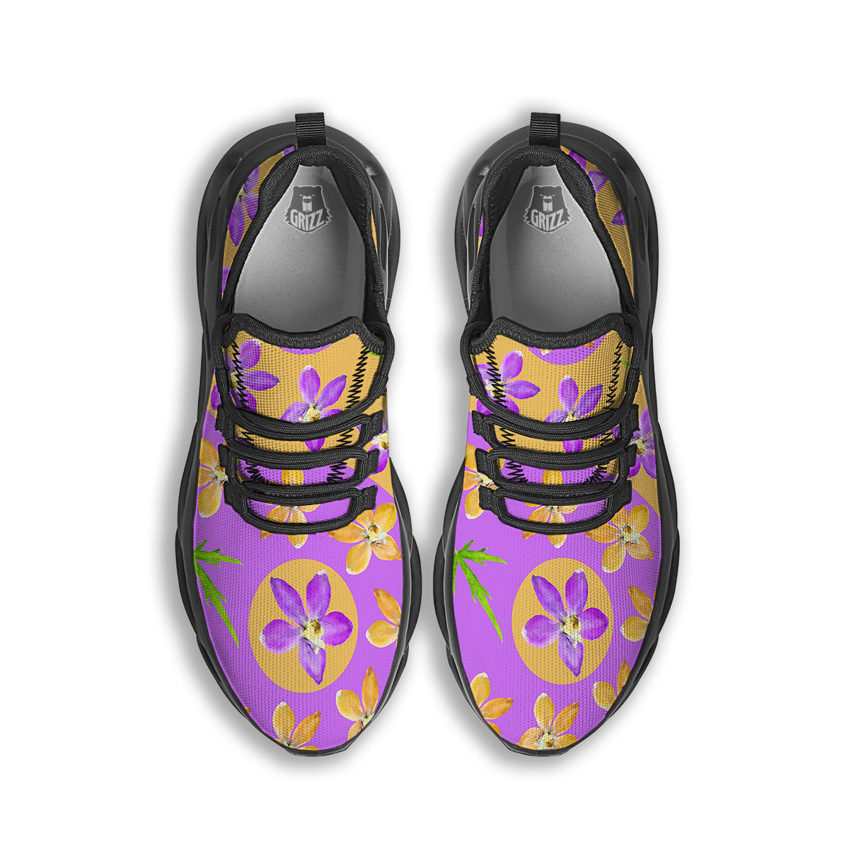 Yin Yang Colorful Flowers Print Black Running Shoes-grizzshop