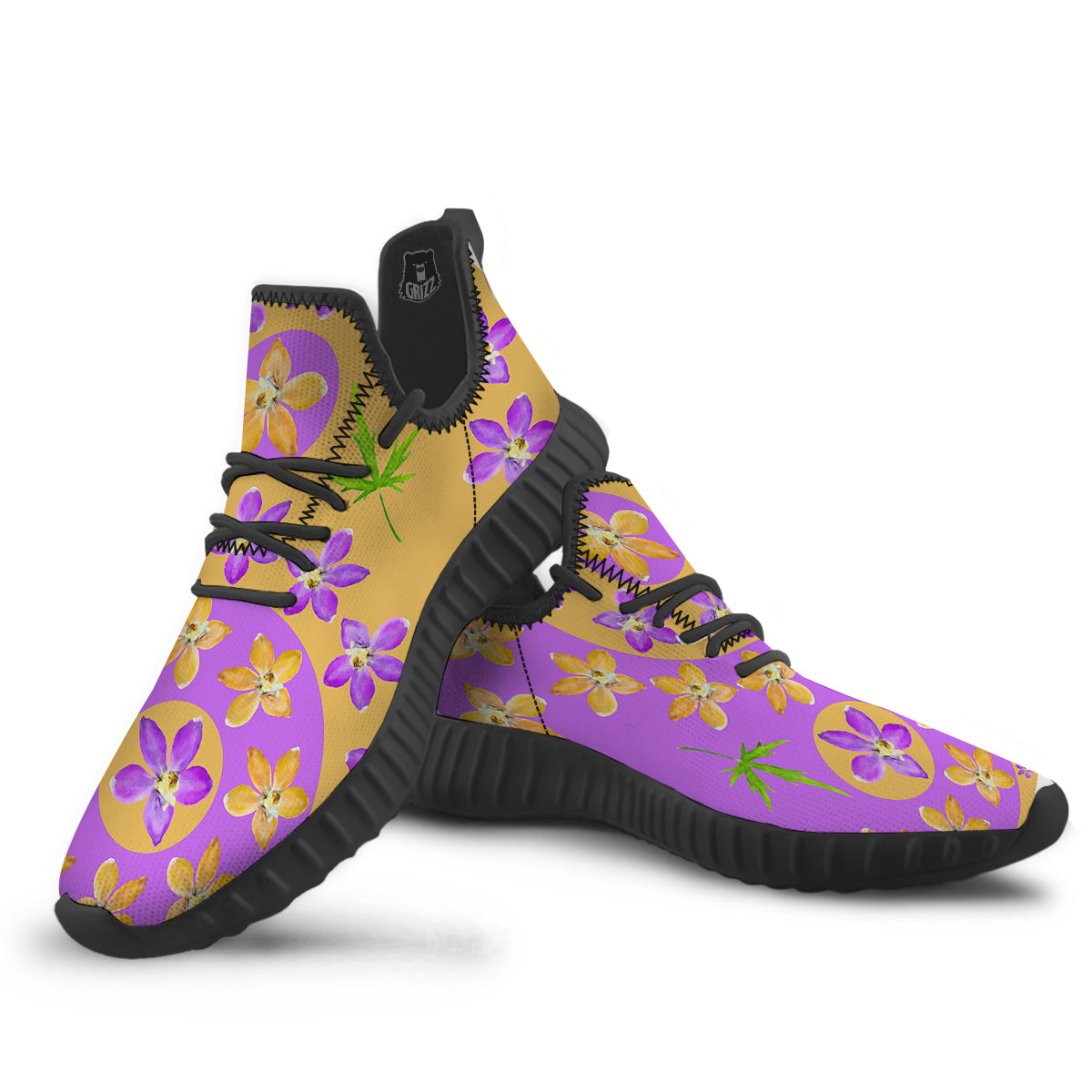 Yin Yang Colorful Flowers Print Black Walking Shoes-grizzshop