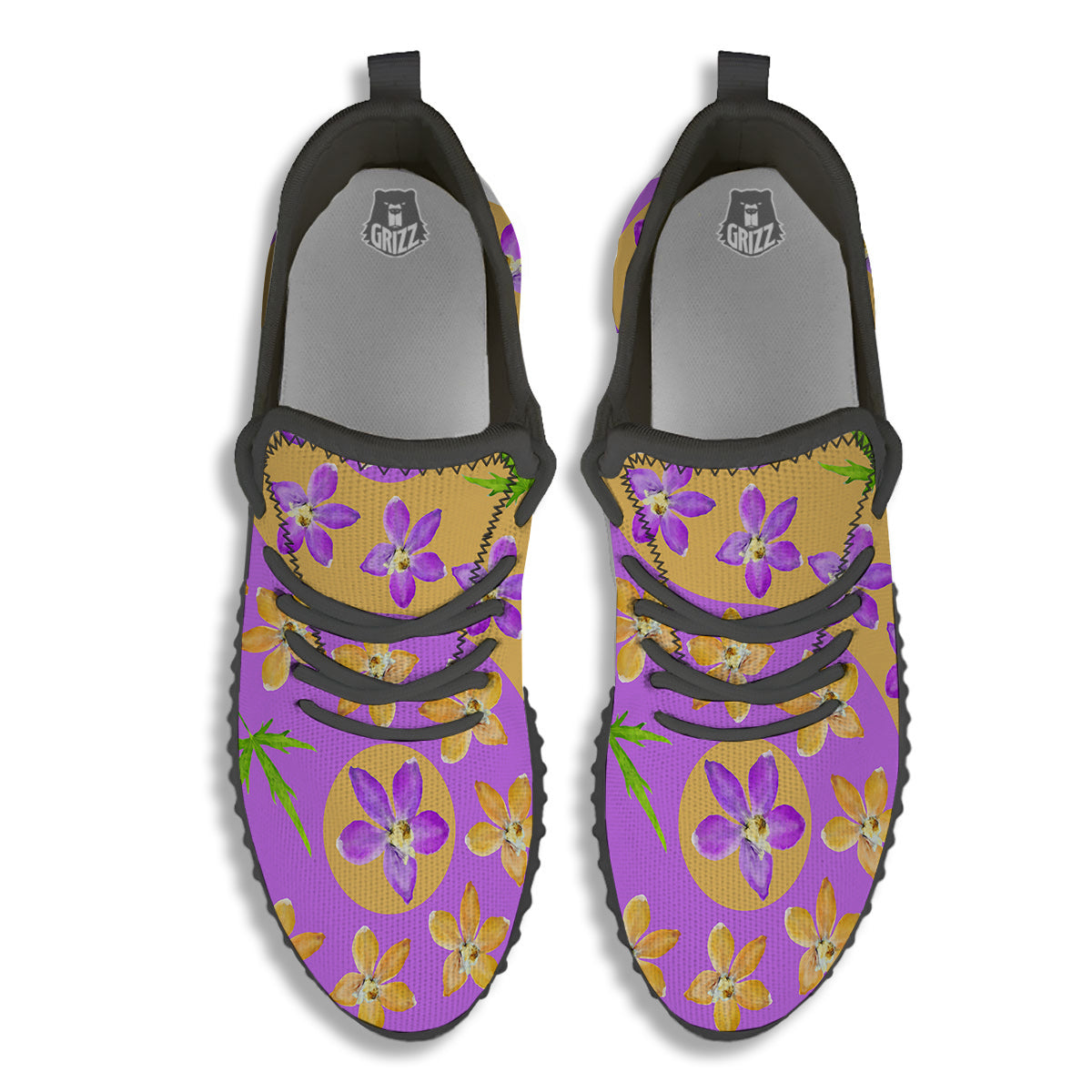 Yin Yang Colorful Flowers Print Black Walking Shoes-grizzshop