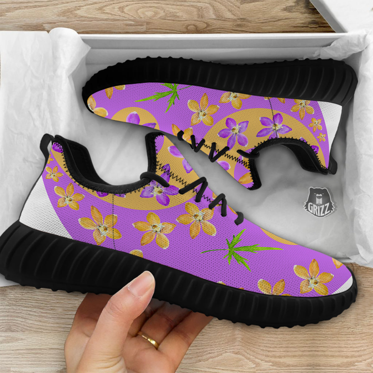 Yin Yang Colorful Flowers Print Black Walking Shoes-grizzshop