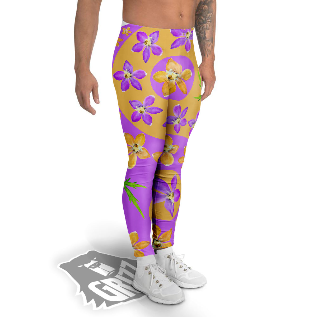 Yin Yang Colorful Flowers Print Men's Leggings-grizzshop