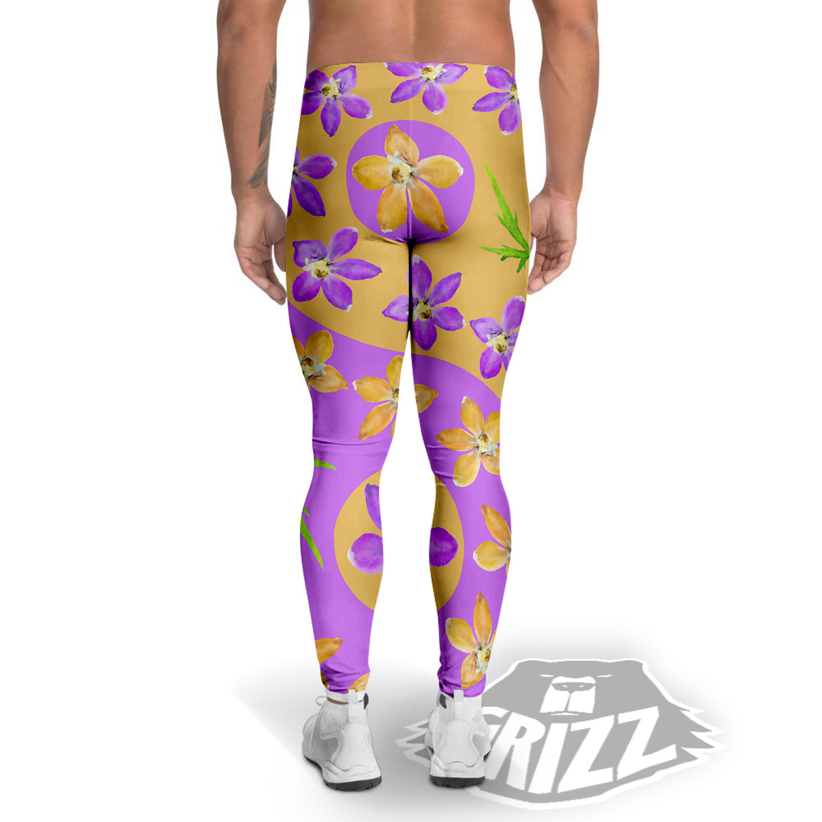 Yin Yang Colorful Flowers Print Men's Leggings-grizzshop