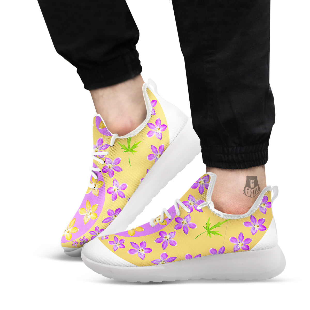 Yin Yang Colorful Flowers Print White Athletic Shoes-grizzshop