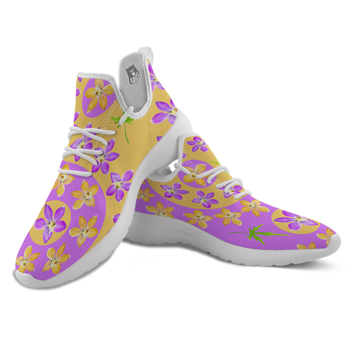 Yin Yang Colorful Flowers Print White Athletic Shoes-grizzshop