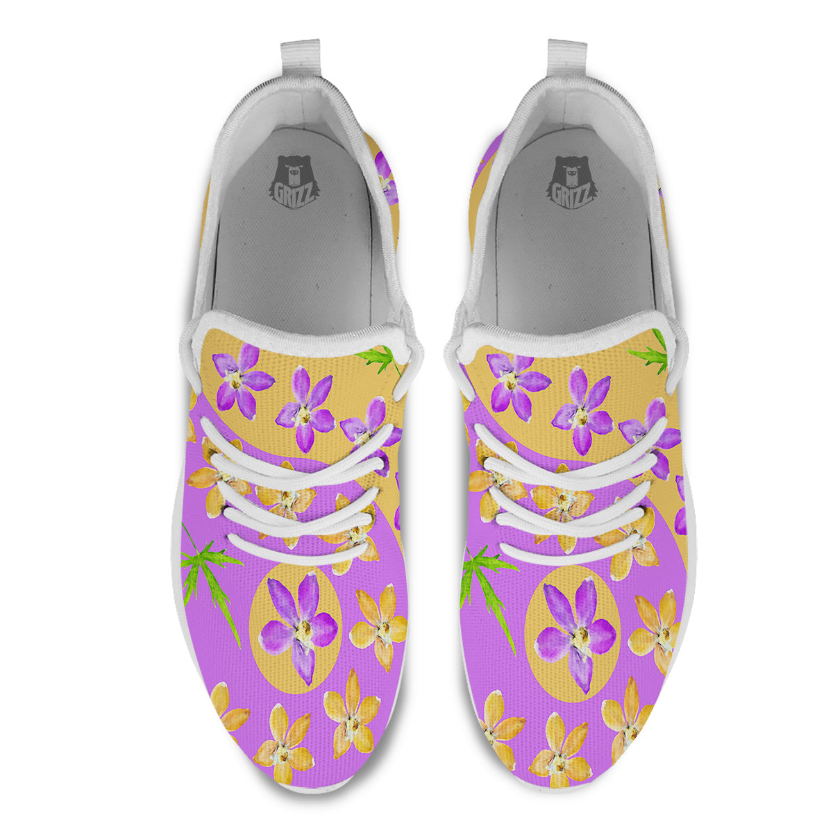 Yin Yang Colorful Flowers Print White Athletic Shoes-grizzshop