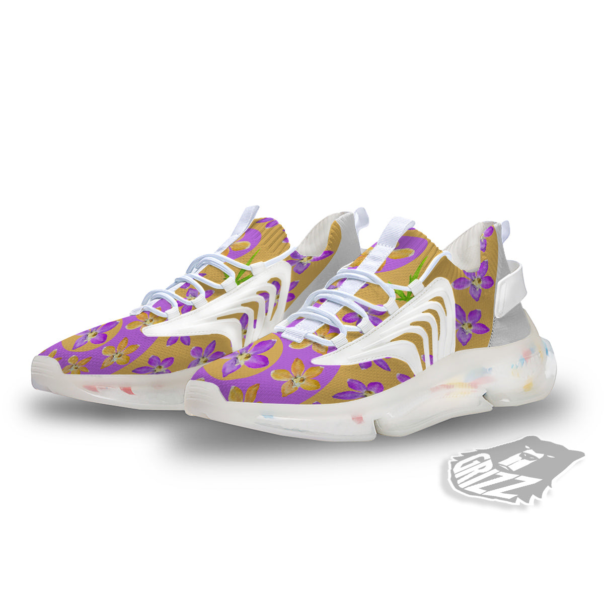 Yin Yang Colorful Flowers Print White Gym Shoes-grizzshop