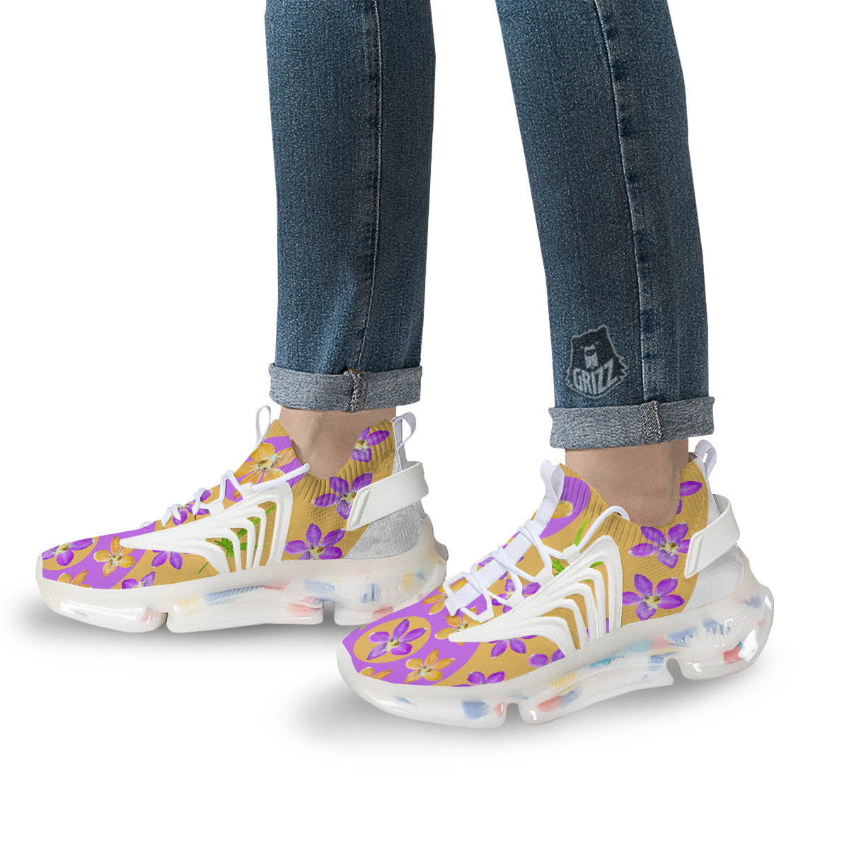 Yin Yang Colorful Flowers Print White Gym Shoes-grizzshop