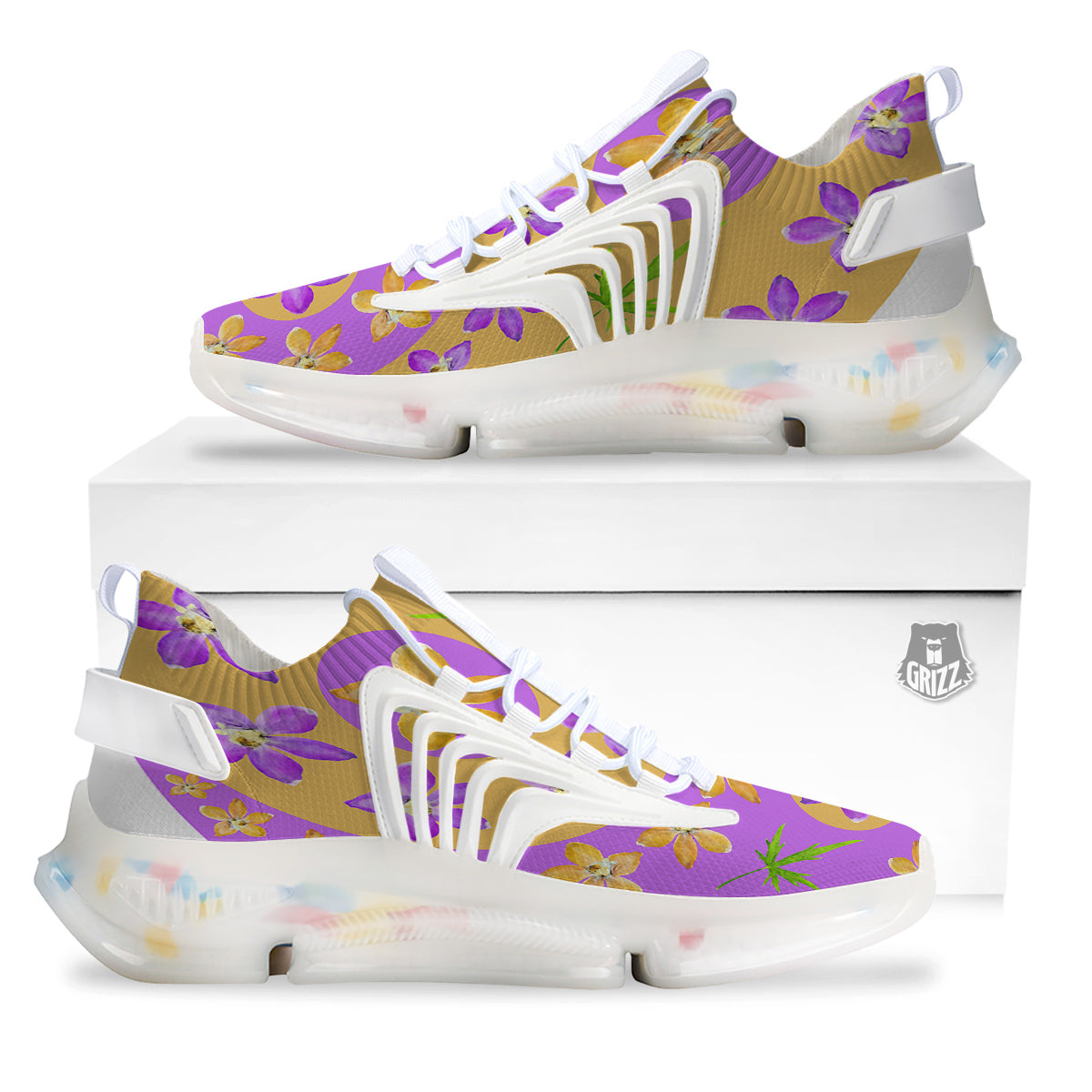 Yin Yang Colorful Flowers Print White Gym Shoes-grizzshop