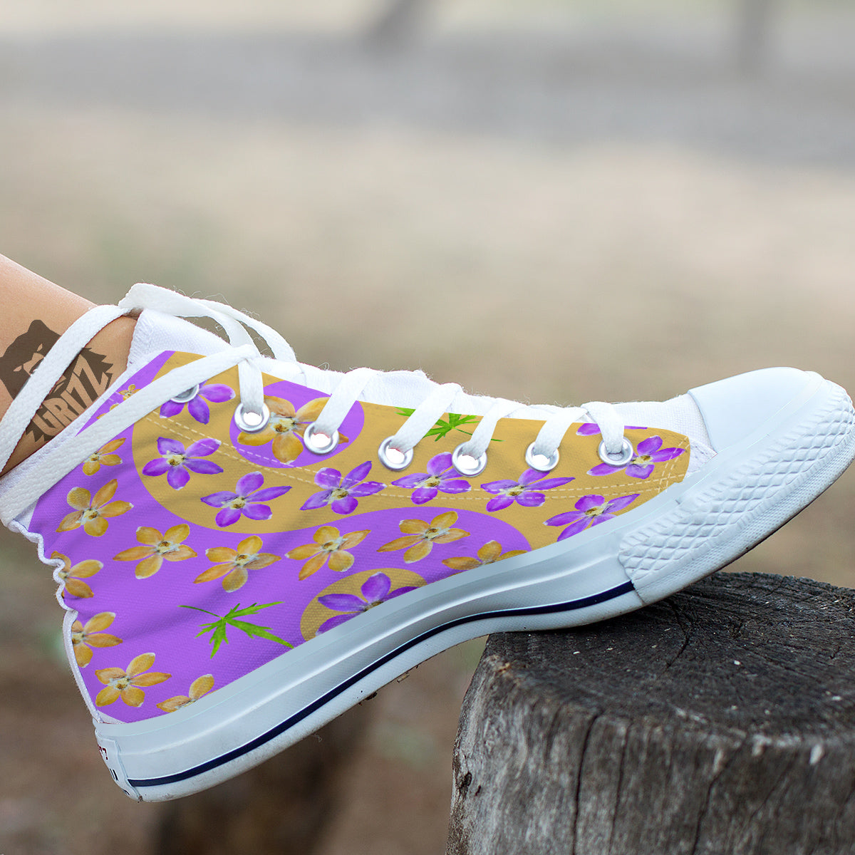 Yin Yang Colorful Flowers Print White High Top Shoes-grizzshop
