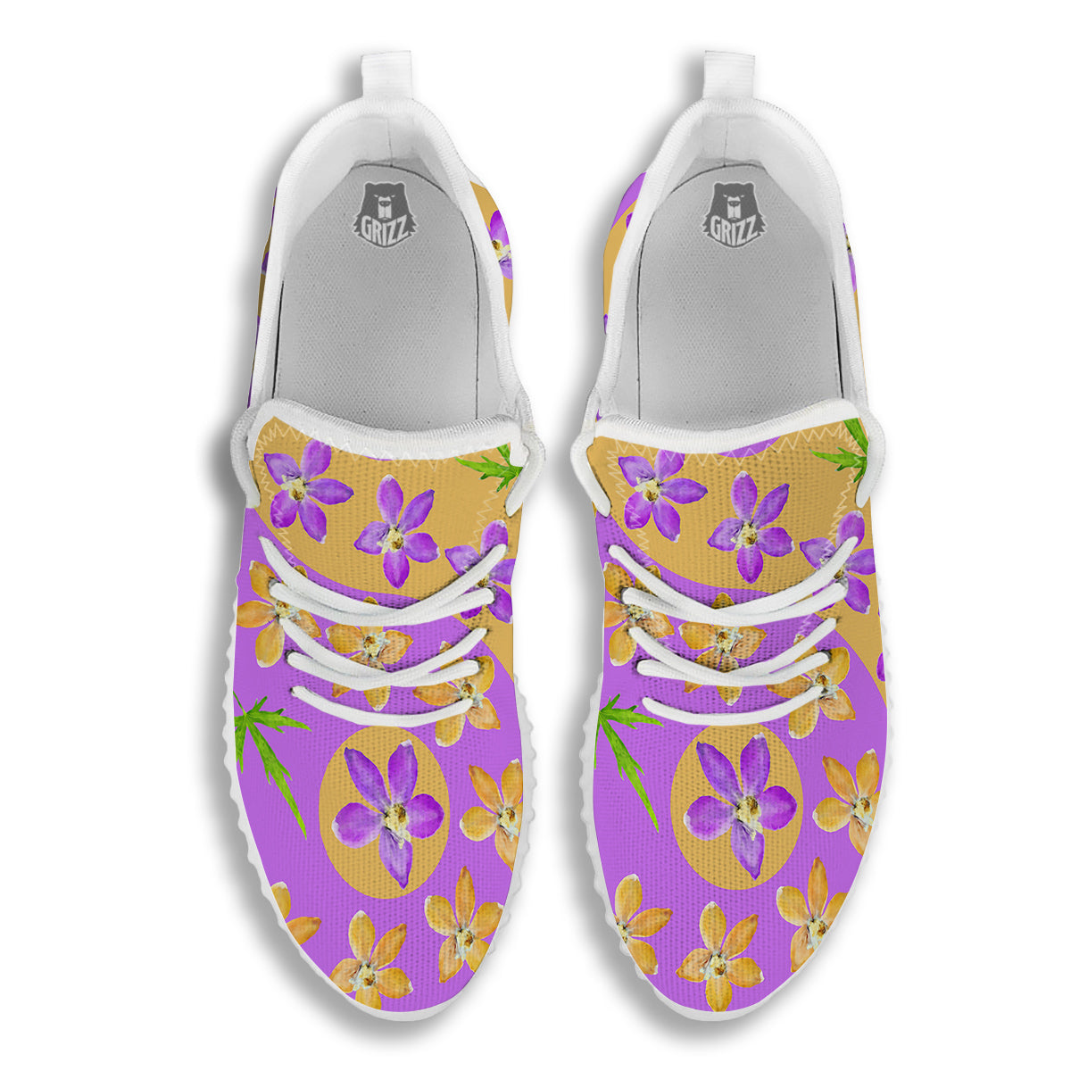 Yin Yang Colorful Flowers Print White Walking Shoes-grizzshop