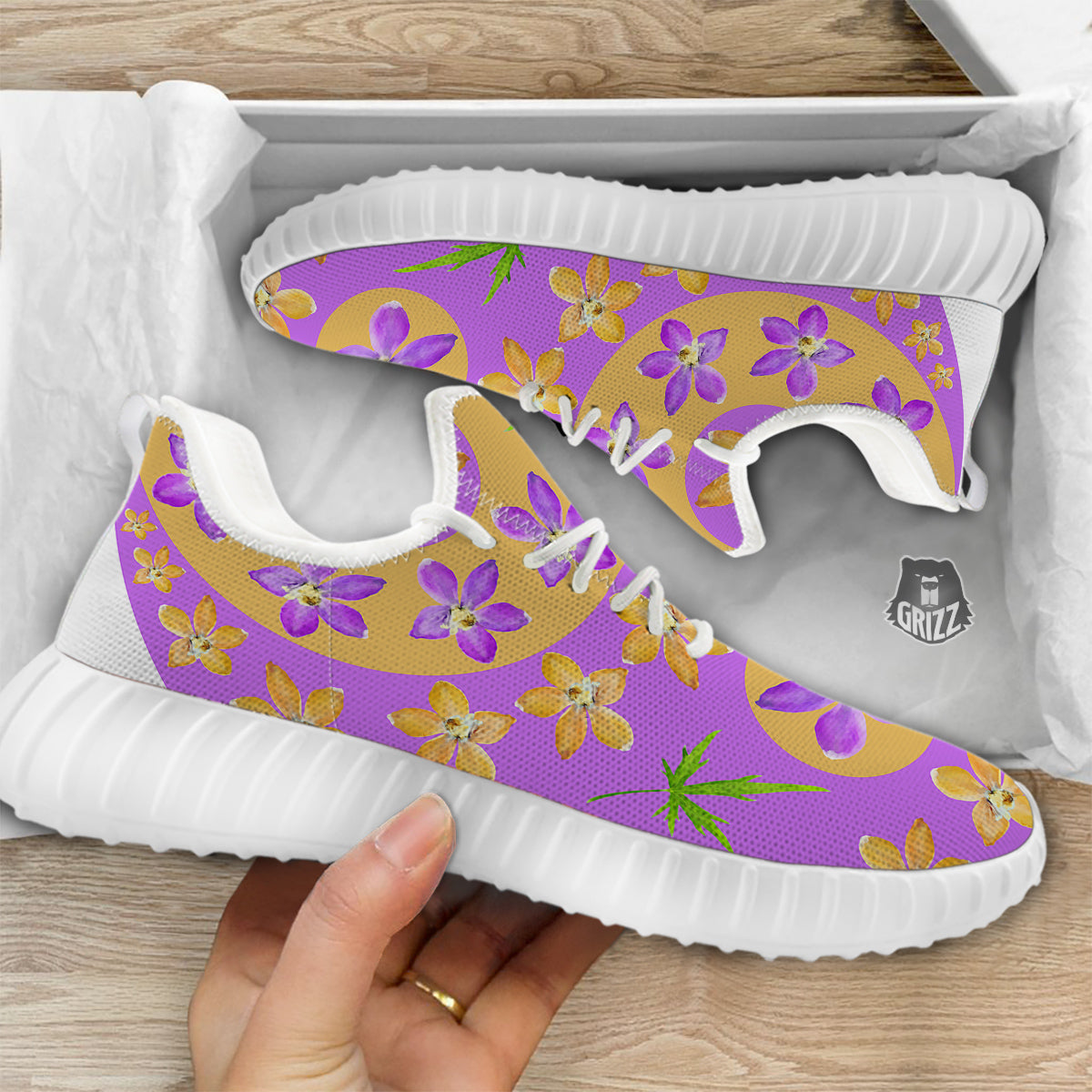 Yin Yang Colorful Flowers Print White Walking Shoes-grizzshop