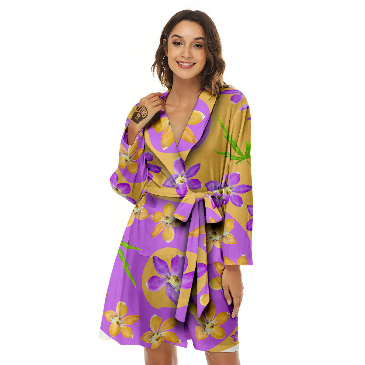 Yin Yang Colorful Flowers Print Women's Robe-grizzshop