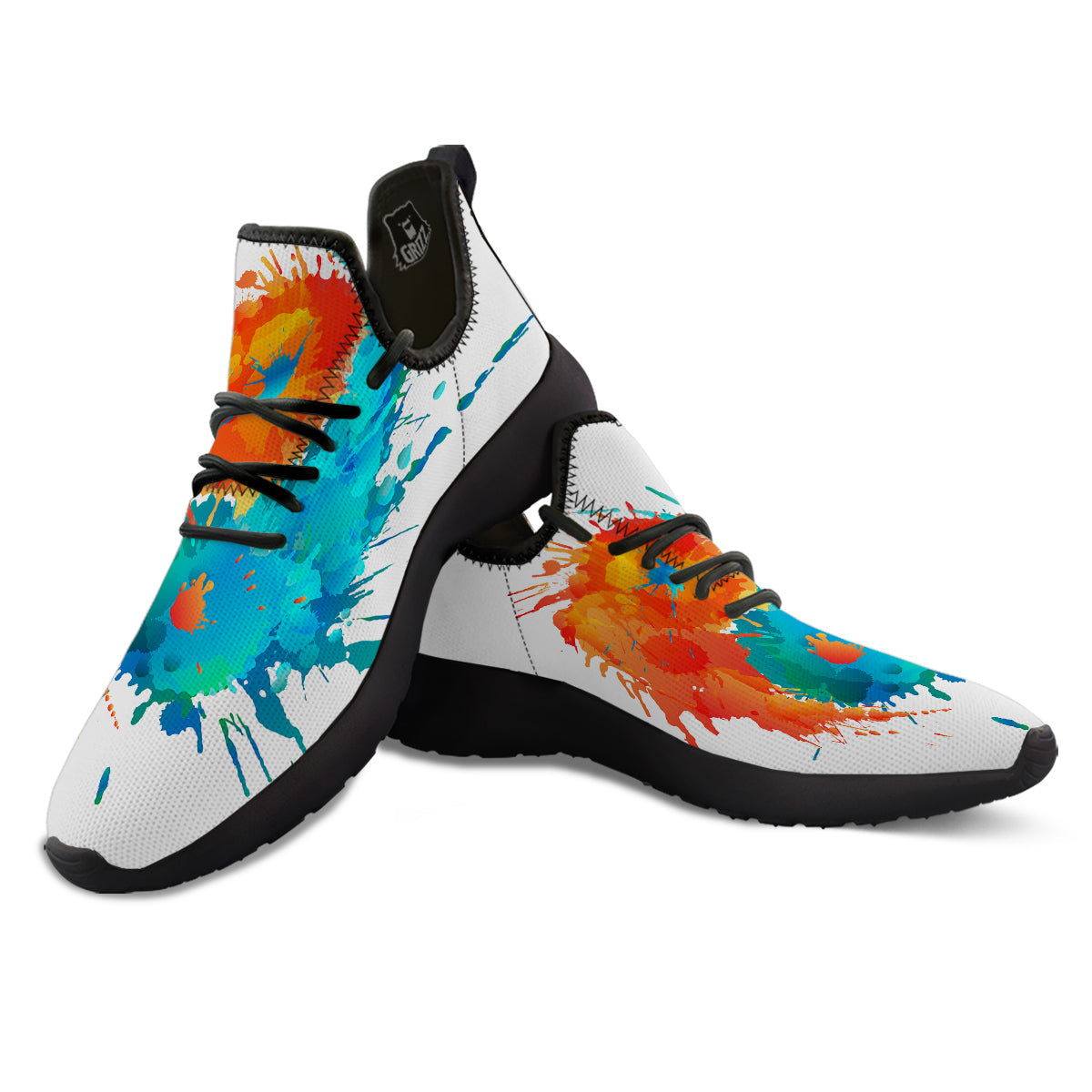 Yin Yang Colorful Splash Print Black Athletic Shoes-grizzshop