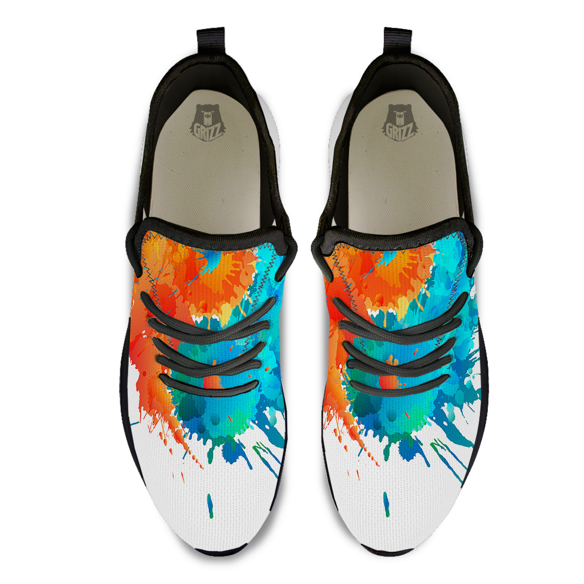 Yin Yang Colorful Splash Print Black Athletic Shoes-grizzshop
