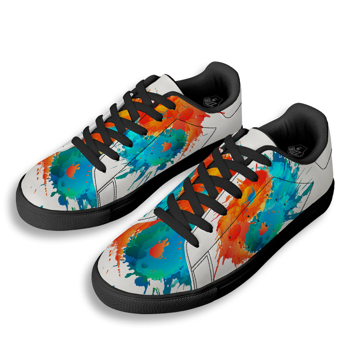 Yin Yang Colorful Splash Print Black Low Top Sneakers-grizzshop