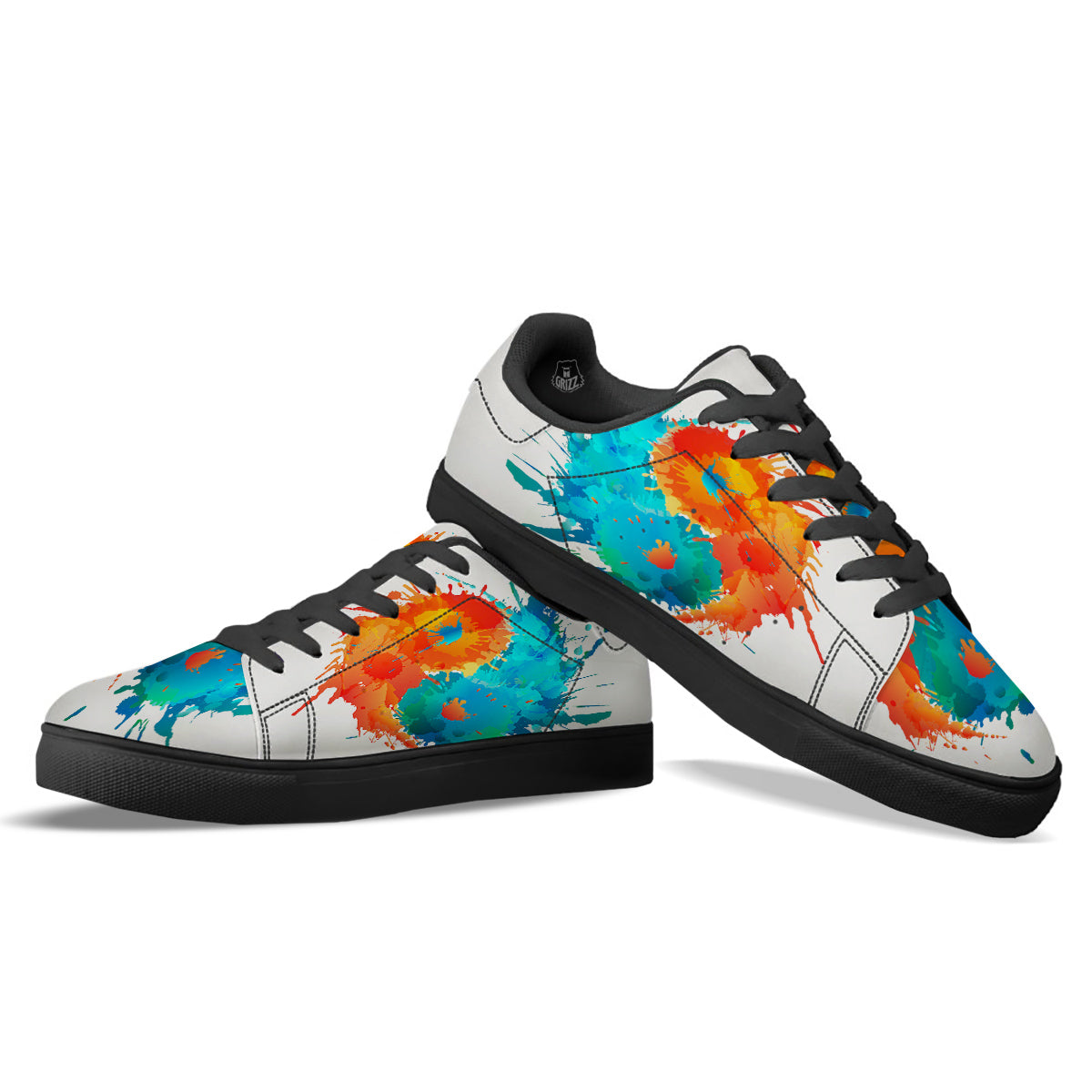 Yin Yang Colorful Splash Print Black Low Top Sneakers-grizzshop