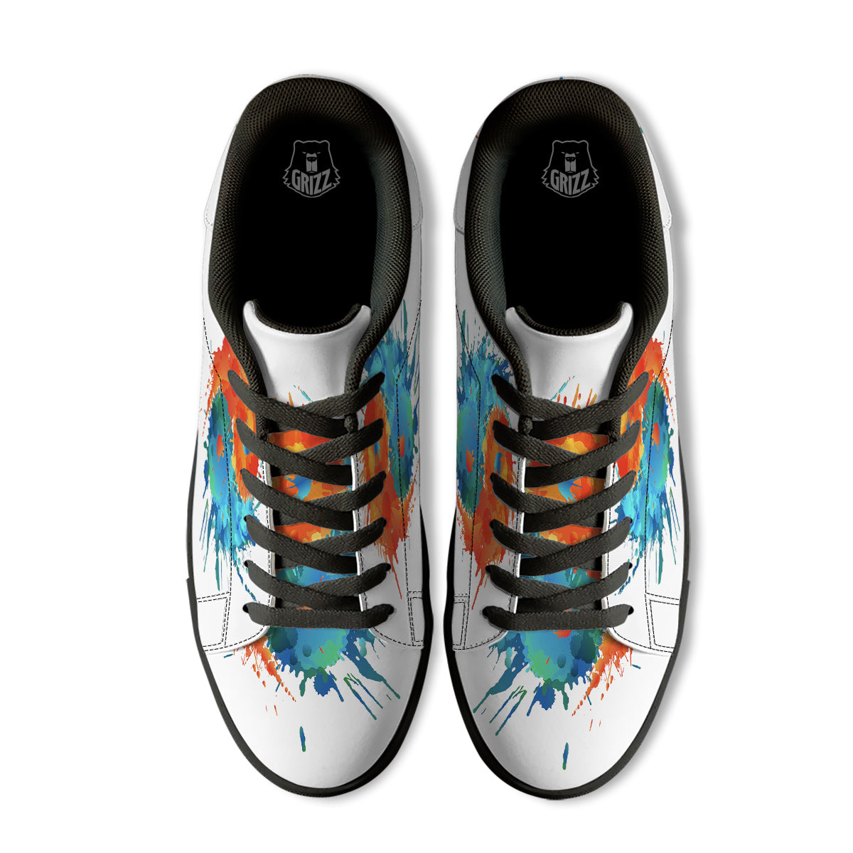 Yin Yang Colorful Splash Print Black Low Top Sneakers-grizzshop