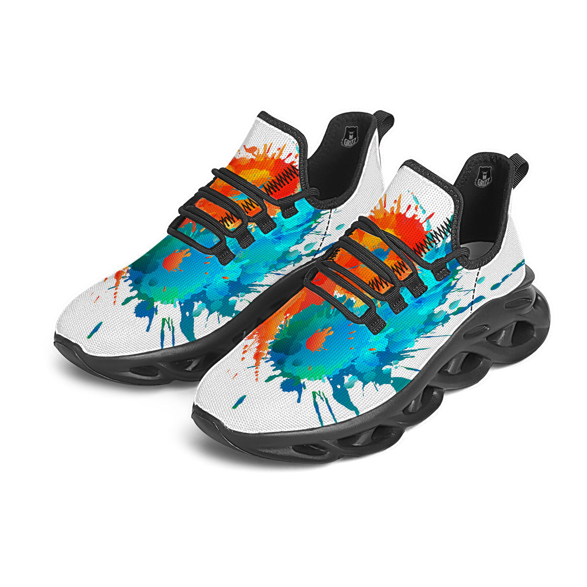 Yin Yang Colorful Splash Print Black Running Shoes-grizzshop