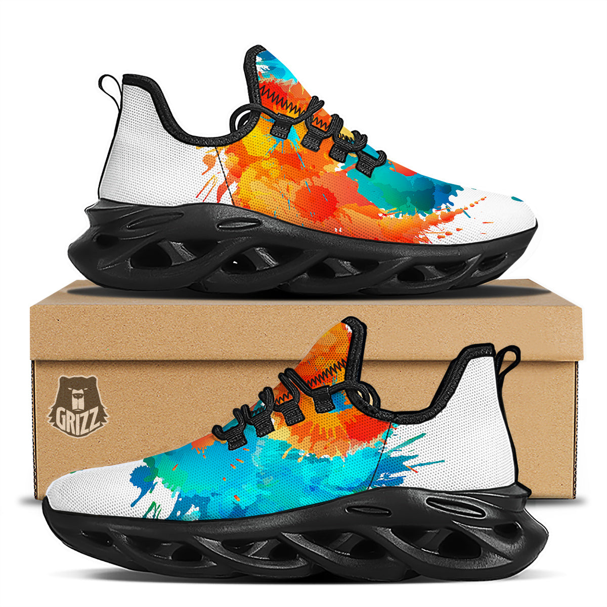 Yin Yang Colorful Splash Print Black Running Shoes-grizzshop