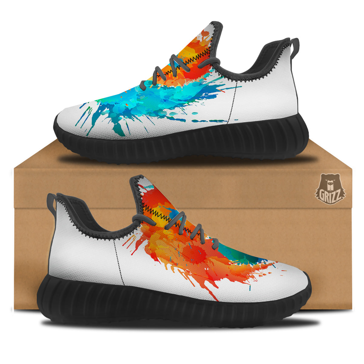 Yin Yang Colorful Splash Print Black Walking Shoes-grizzshop