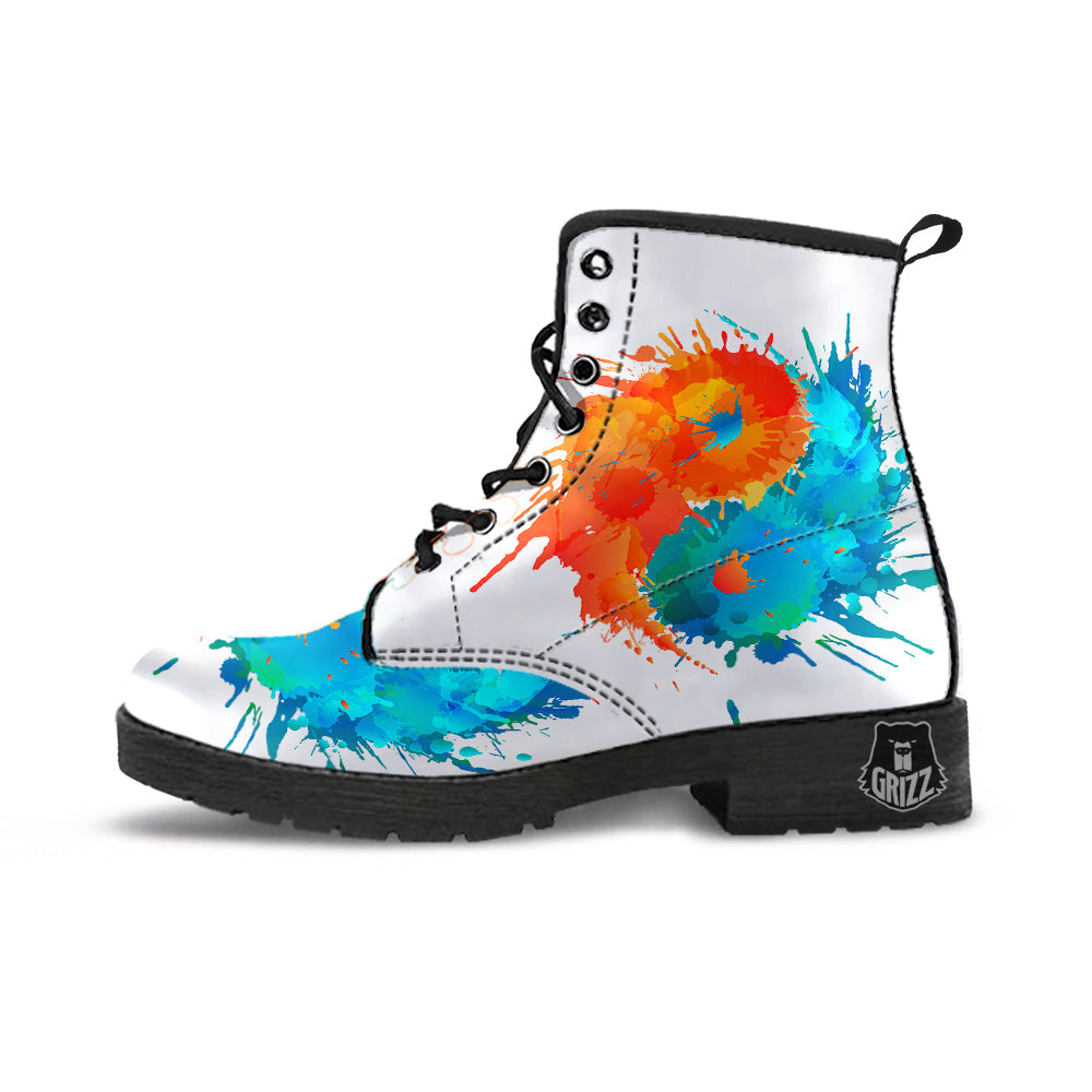 Yin Yang Colorful Splash Print Leather Boots-grizzshop