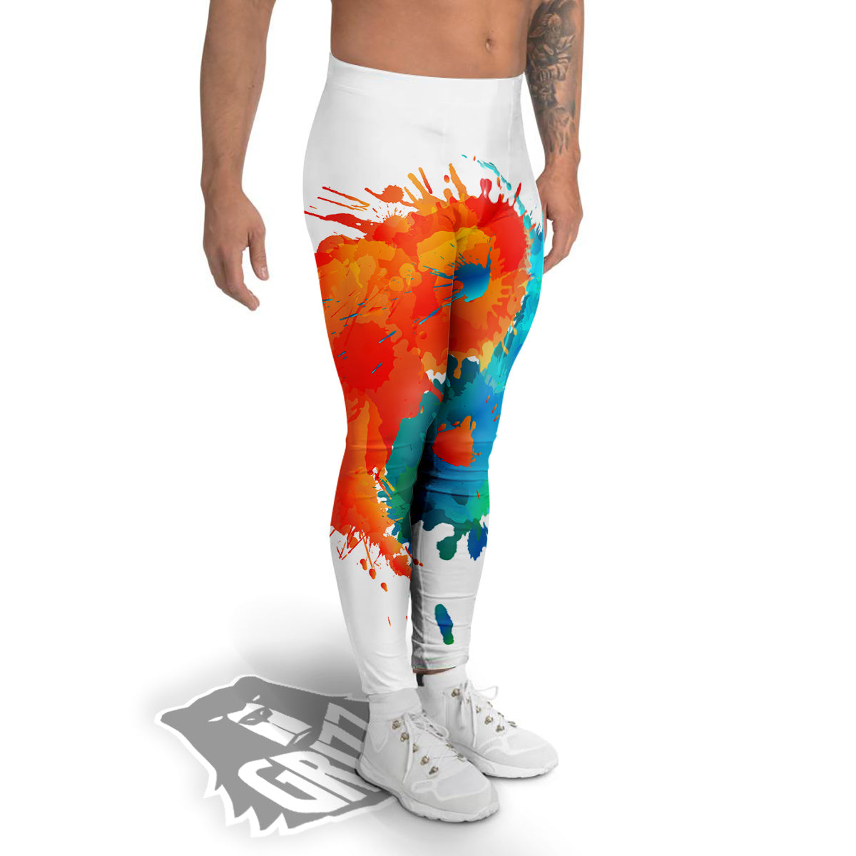 Yin Yang Colorful Splash Print Men's Leggings-grizzshop