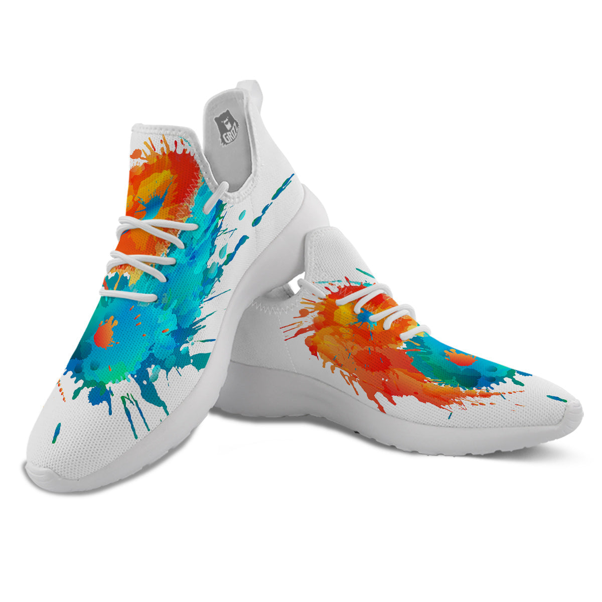 Yin Yang Colorful Splash Print White Athletic Shoes-grizzshop