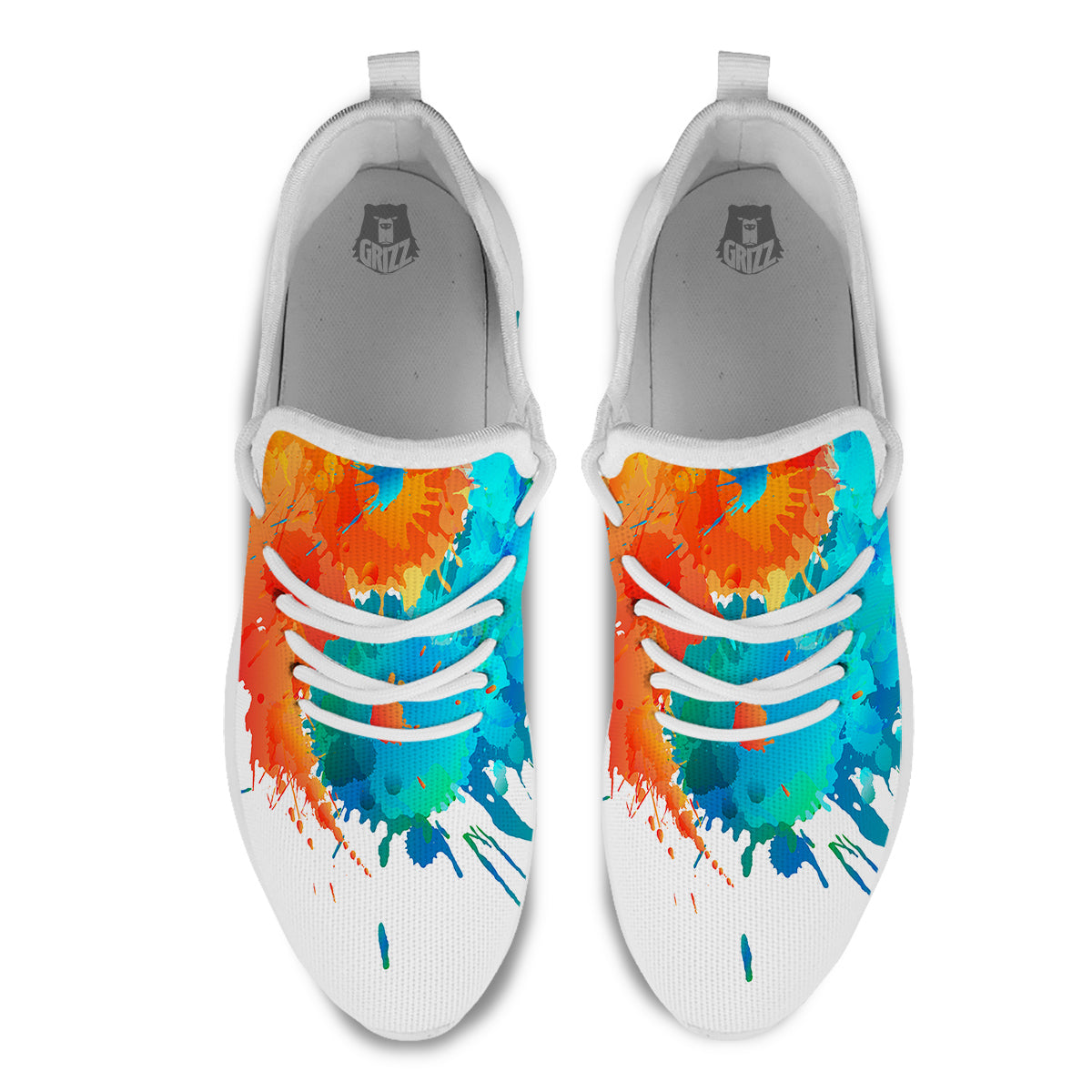 Yin Yang Colorful Splash Print White Athletic Shoes-grizzshop