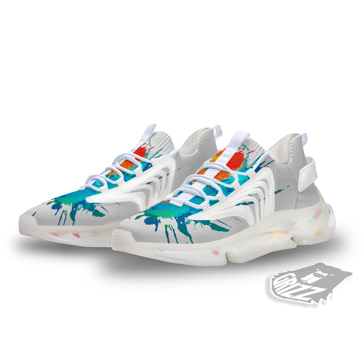 Yin Yang Colorful Splash Print White Gym Shoes-grizzshop