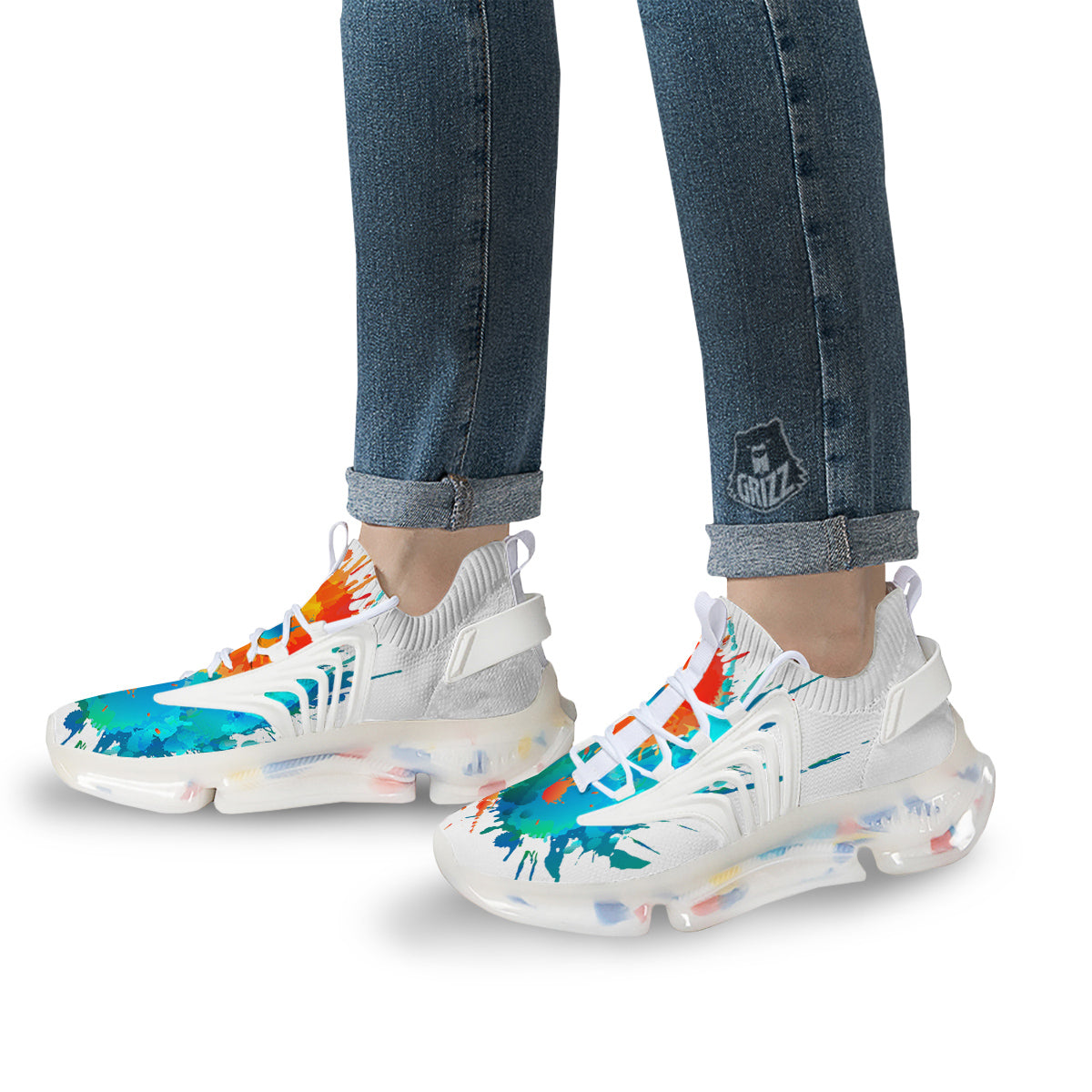 Yin Yang Colorful Splash Print White Gym Shoes-grizzshop