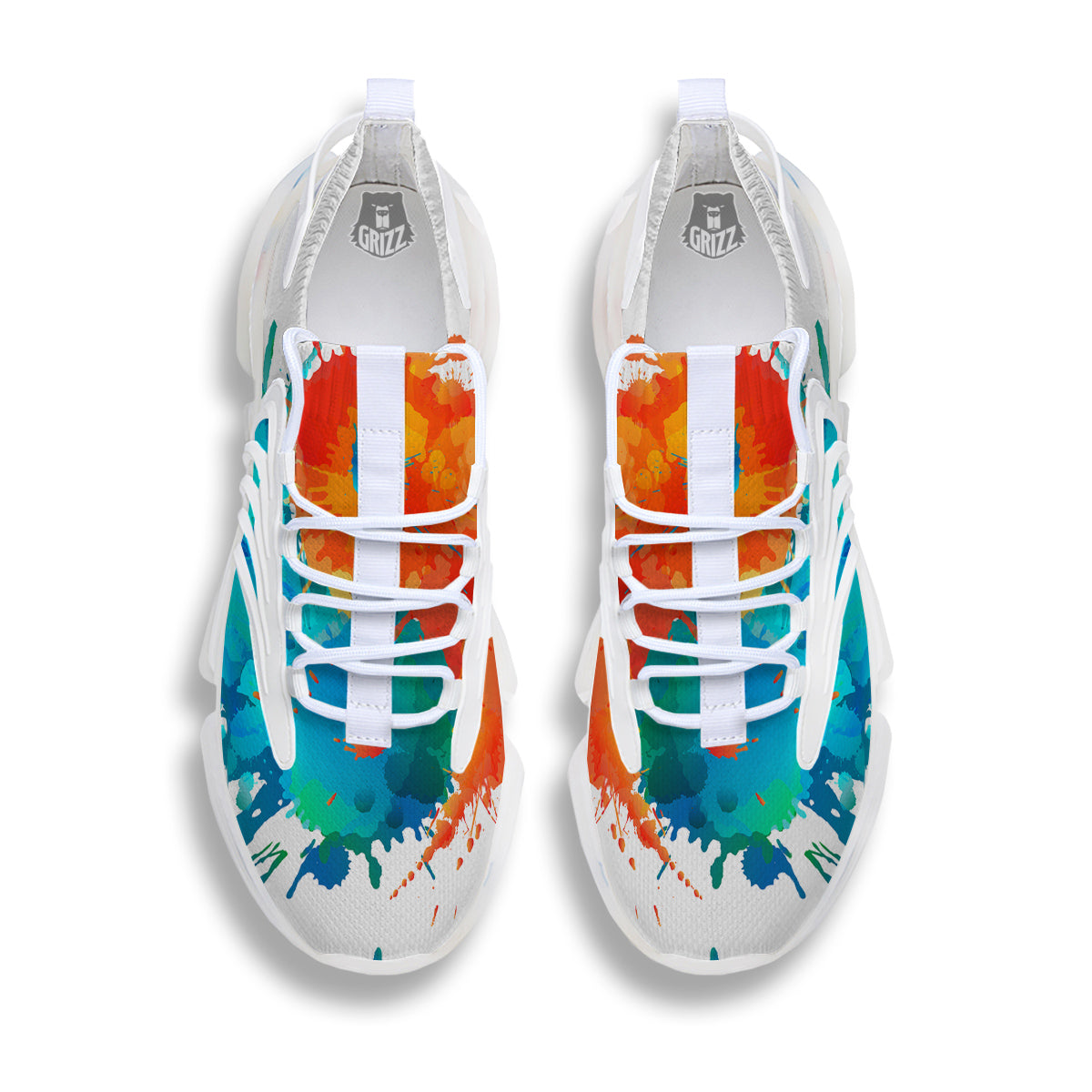 Yin Yang Colorful Splash Print White Gym Shoes-grizzshop