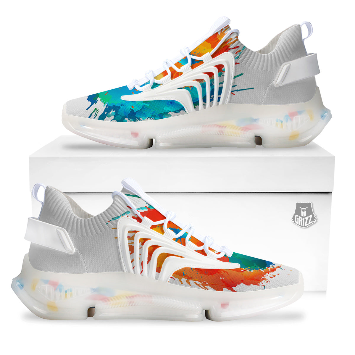 Yin Yang Colorful Splash Print White Gym Shoes-grizzshop