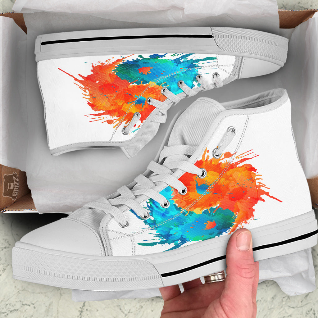Yin Yang Colorful Splash Print White High Top Shoes-grizzshop