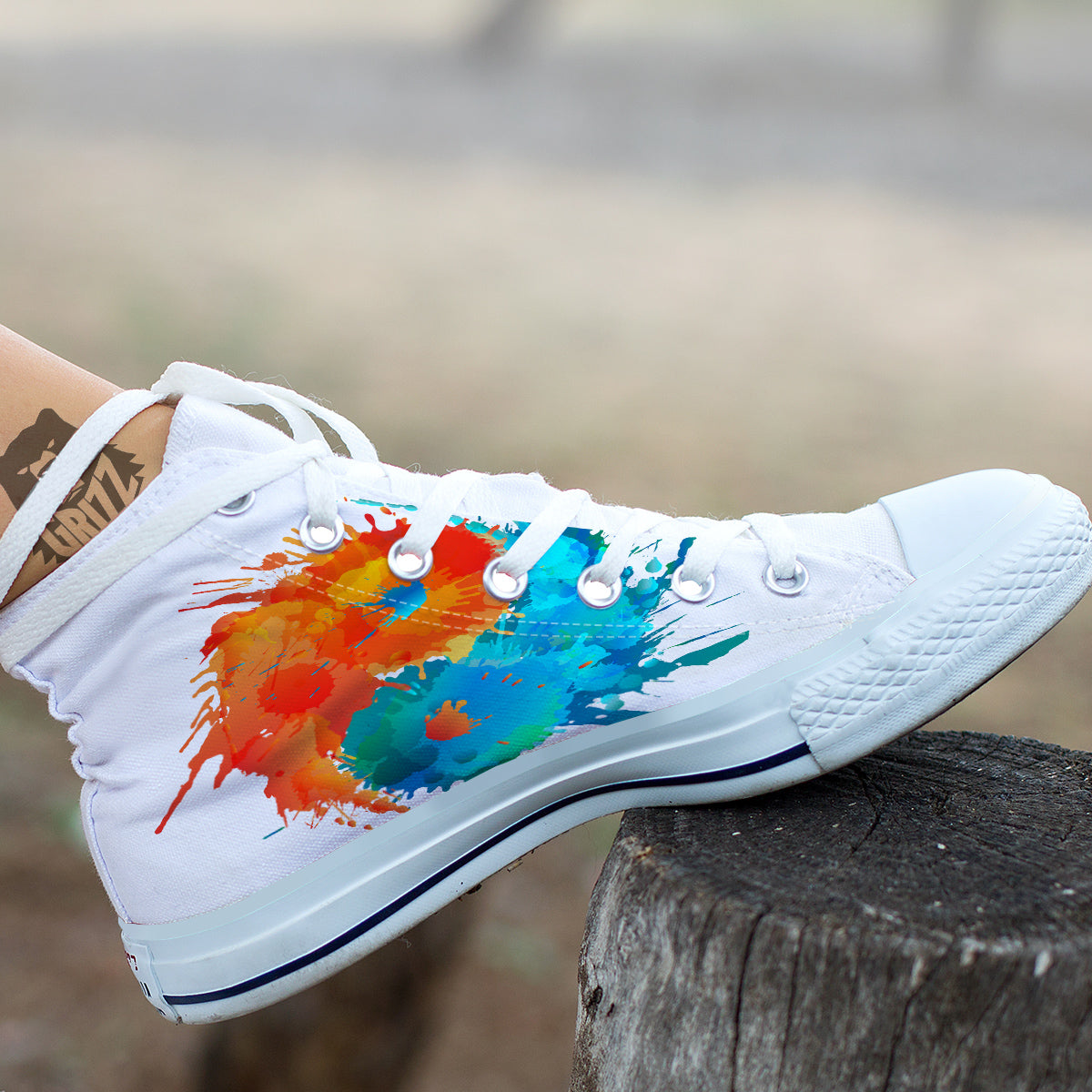 Yin Yang Colorful Splash Print White High Top Shoes-grizzshop
