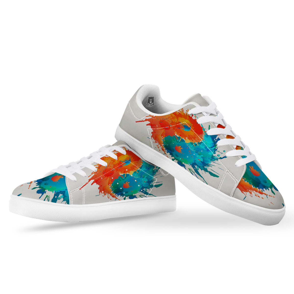 Yin Yang Colorful Splash Print White Low Top Sneakers-grizzshop