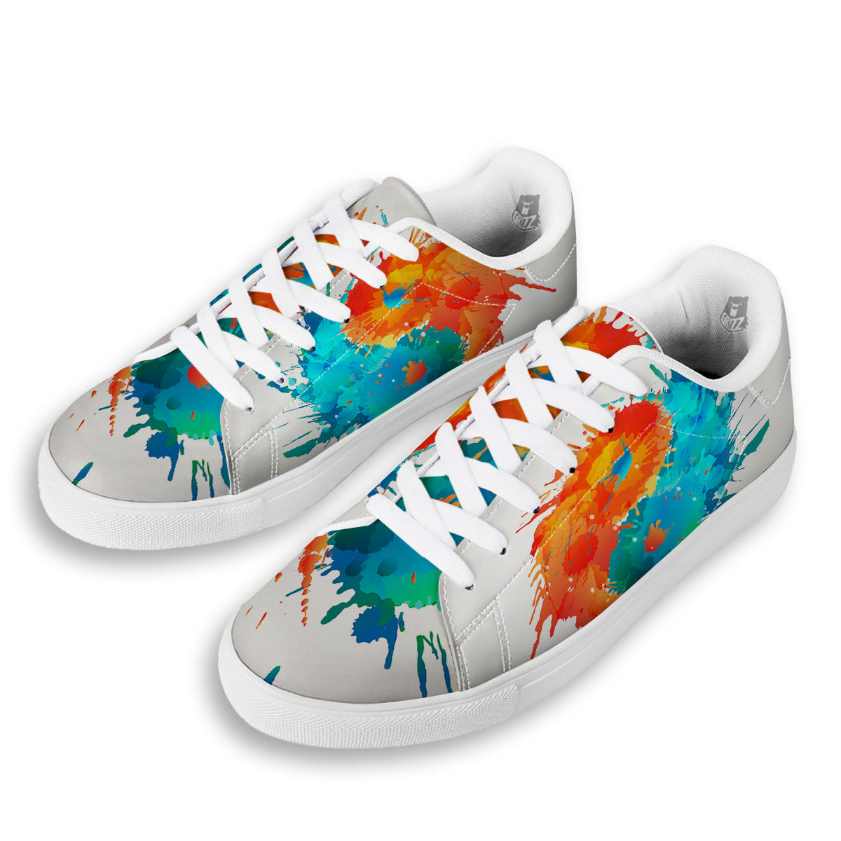 Yin Yang Colorful Splash Print White Low Top Sneakers-grizzshop