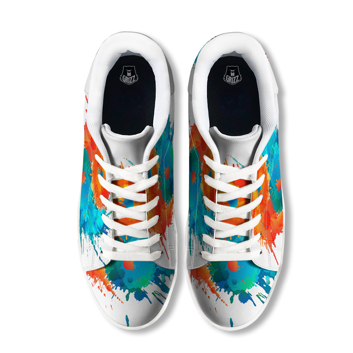 Yin Yang Colorful Splash Print White Low Top Sneakers-grizzshop