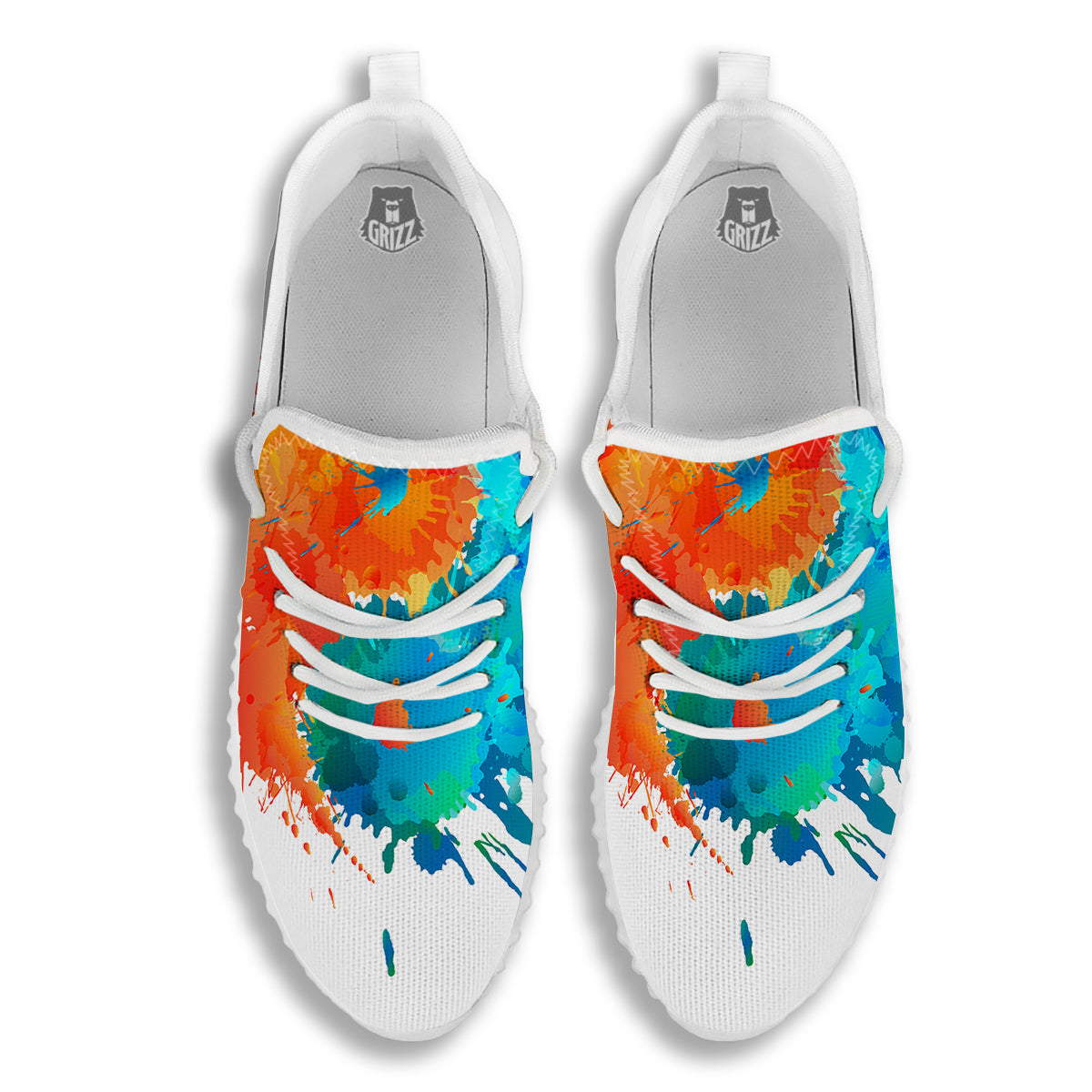 Yin Yang Colorful Splash Print White Walking Shoes-grizzshop