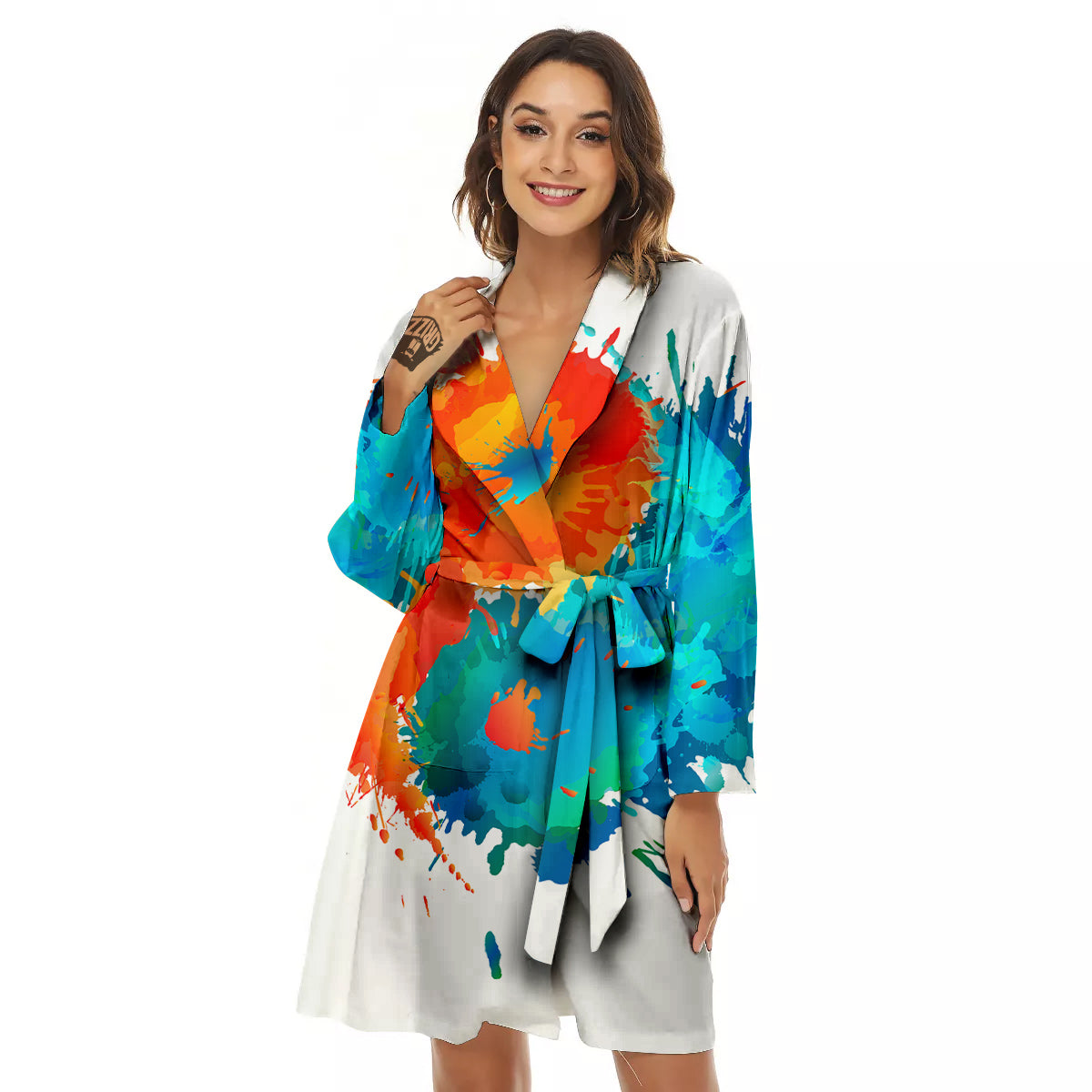 Yin Yang Colorful Splash Print Women's Robe-grizzshop