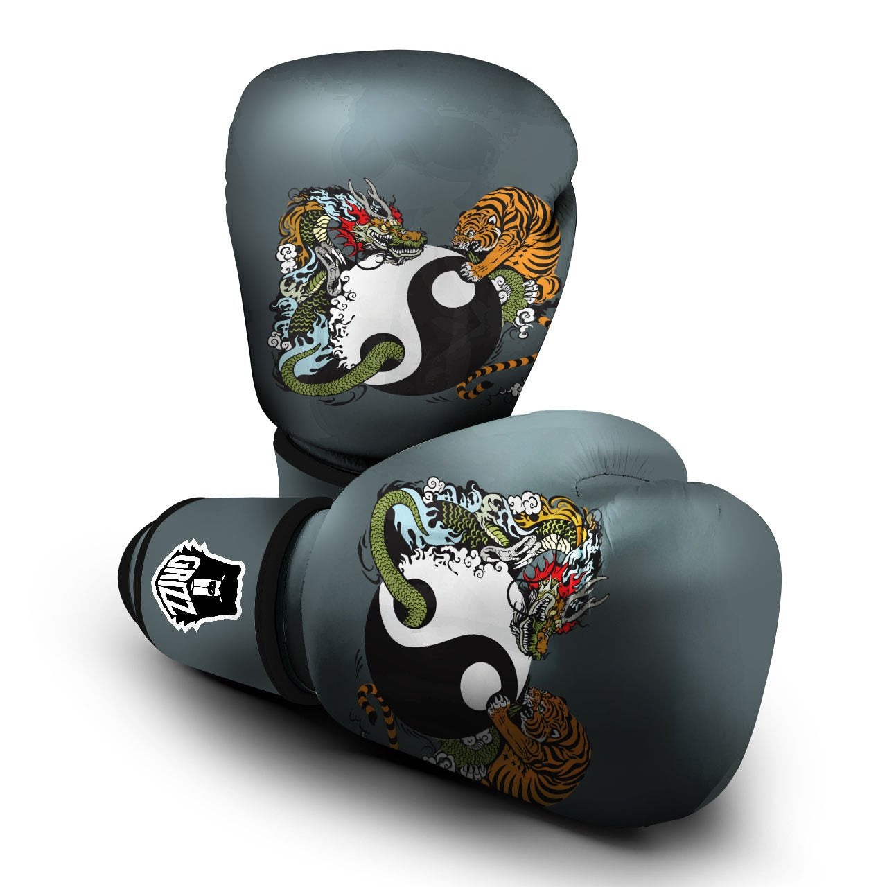 Yin Yang Dragon And Tiger Print Boxing Gloves-grizzshop